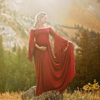 Off-shoulder Long Sleeve Maternity Photoshoot Dress W1024