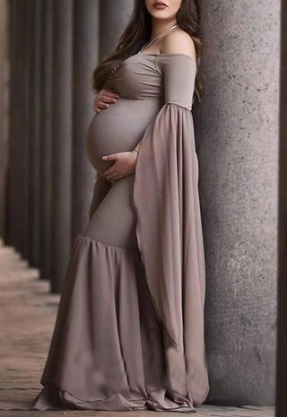 Ruched Off Shoulder Maternity Photoshoot Dress W1002