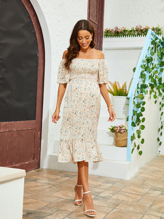 Charming Floral Short Sleeve Maternity Dress W2026