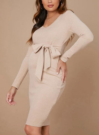 Long Sleeve Knitted Maternity Dress W2045