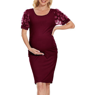 Floral Mesh Sleeve Maternity Dress W2005