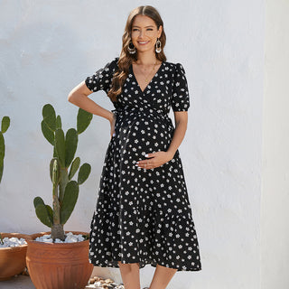 Floral Print Short Sleeve Maternity Dress W2030