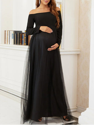 Off Shoulder Long Sleeve Maternity Dress W2018