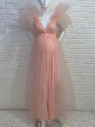 Tulle Petal Sleeve Maternity Dress W2003