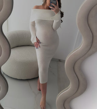 Off-Shoulder Knit Maternity Dress W2064