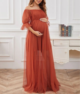 Mesh Lantern Sleeve Maternity Dress W2013