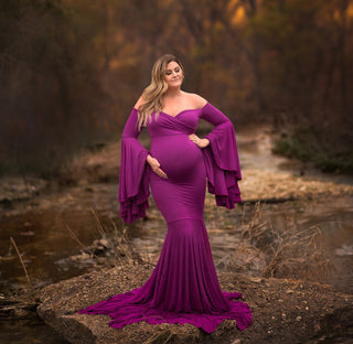 Comfy Ruffle Sleeve Maternity Photoshoot Dress W1011