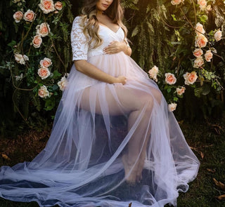 Lace Sheer Maternity Photoshoot Dress W1010