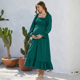 Elegant Ruffle Trim Maternity Dress W2029