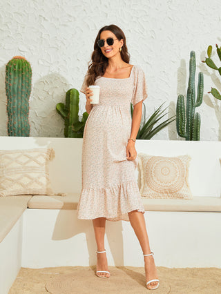 Charming Floral Short Sleeve Maternity Dress W2026