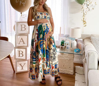 Graffiti Print Suspender Maternity Dress W2070