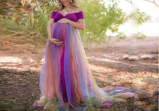 Off Shoulder Rainbow Maternity Dress W2012