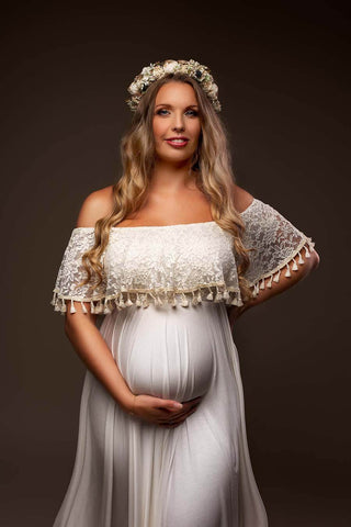 Ruffle Off Shoulder Maternity Photoshoot Dress W1001