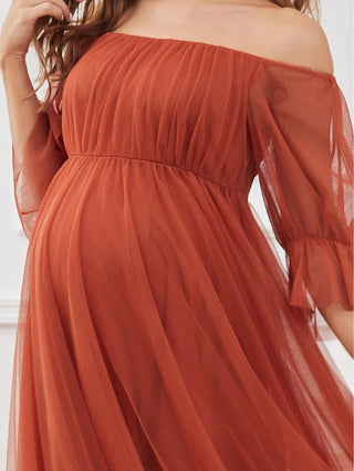 Mesh Lantern Sleeve Maternity Dress W2013