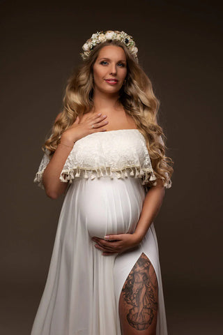 Ruffle Off Shoulder Maternity Photoshoot Dress W1001