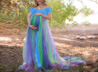 Off Shoulder Rainbow Maternity Dress W2012