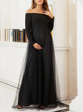 Off Shoulder Long Sleeve Maternity Dress W2018