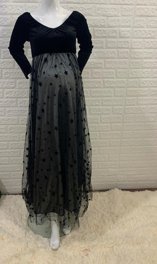 Velvet Off Shoulder Maternity Dress W2008