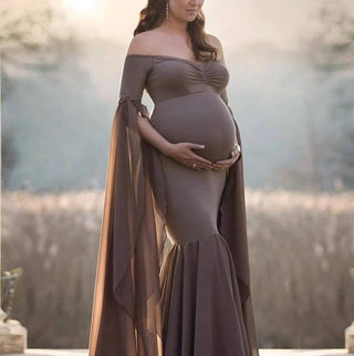 Ruched Off Shoulder Maternity Photoshoot Dress W1002