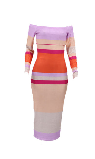 Pitted Knitted Striped Contrasting Color Maternity Dress W2058