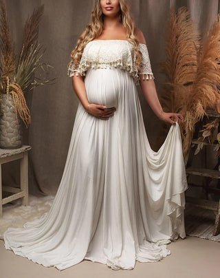 Ruffle Off Shoulder Maternity Photoshoot Dress W1001