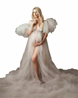 Luxury See-through Tulle Maternity Photoshoot Gown W1023