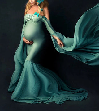 Ruched Off Shoulder Maternity Photoshoot Dress W1002