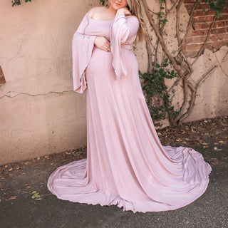 Off-shoulder Long Sleeve Maternity Photoshoot Dress W1024