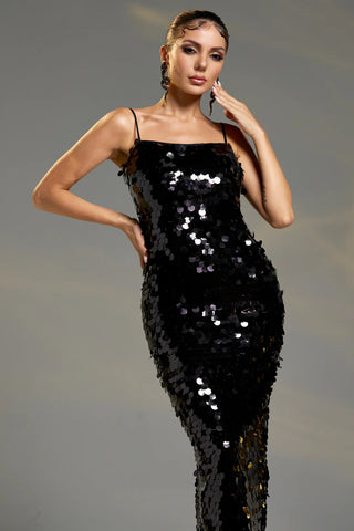 Obsidian Mirage Strappy Sequin Dress W3018