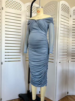 Ruched Off Shoulder Maternity Dress W0013