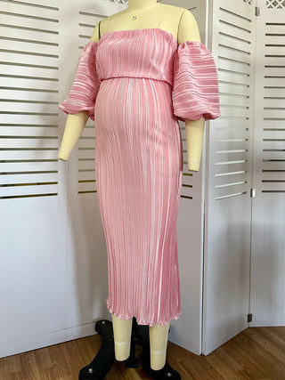 Pink Bandeau Ribbed Maternity Dress W0010