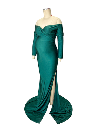 Green Off Shoulder Maternity Dress W0003