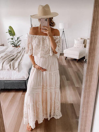 Elegant Lace Off Shoulder Maternity Photoshoot Dress W0024