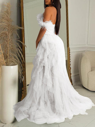 Bandeau Off Shoulder Tulle  Maternity Photoshoot Dress W0023