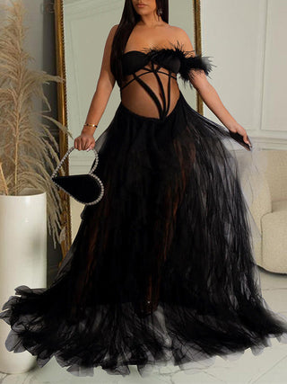 Bandeau Off Shoulder Tulle  Maternity Photoshoot Dress W0023