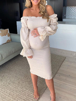 Off Shoulder Ruffle Maternity Dress W0001