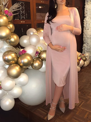 Pink Bright Wire Long Sleeve Maternity Dress W0005