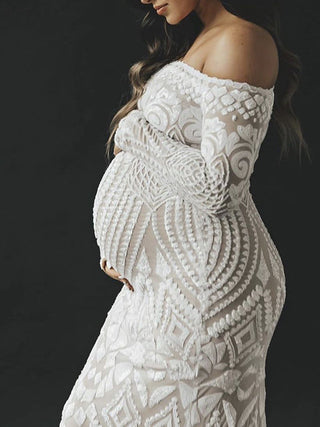 Off Shoulder Lace Maternity Photoshoot Dress W0021