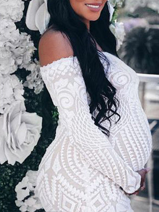 Off Shoulder Lace Maternity Photoshoot Dress W0021