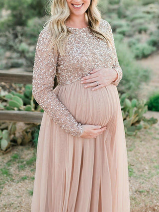 Sequin Tulle Splicing Maternity Dress W0012