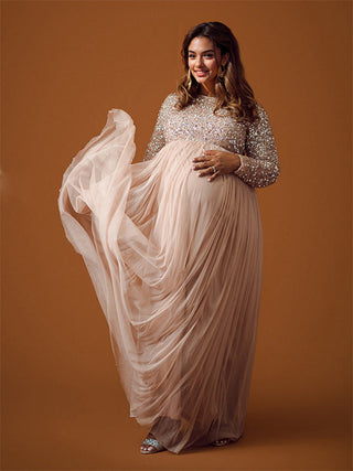 Sequin Tulle Splicing Maternity Dress W0012