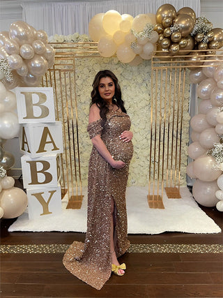 Sparkly Sequin Off Shoulder Maternity Dress W0020