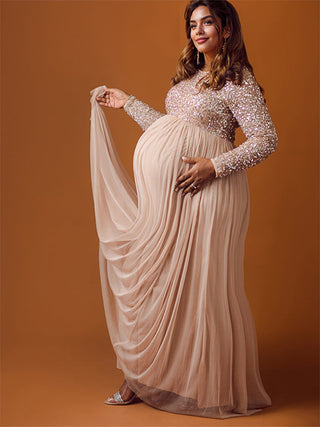 Sequin Tulle Splicing Maternity Dress W0012